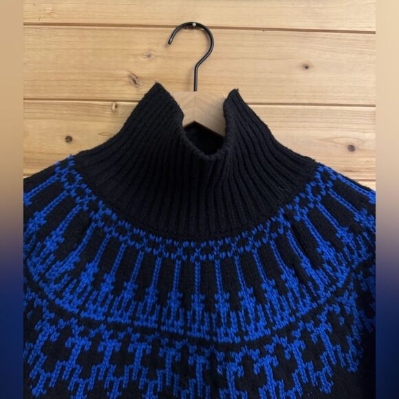 Tory Sport Size Large Wool Black Blue Fair Isle Pullover Turtleneck Sweater - Picture 4 of 12